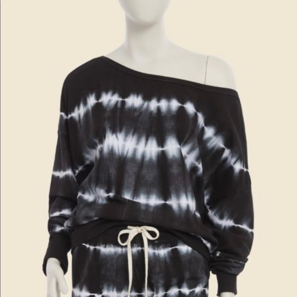 Sundry Tie Dye Off Shoulder Sweatshirt - Color Black and White Size 0